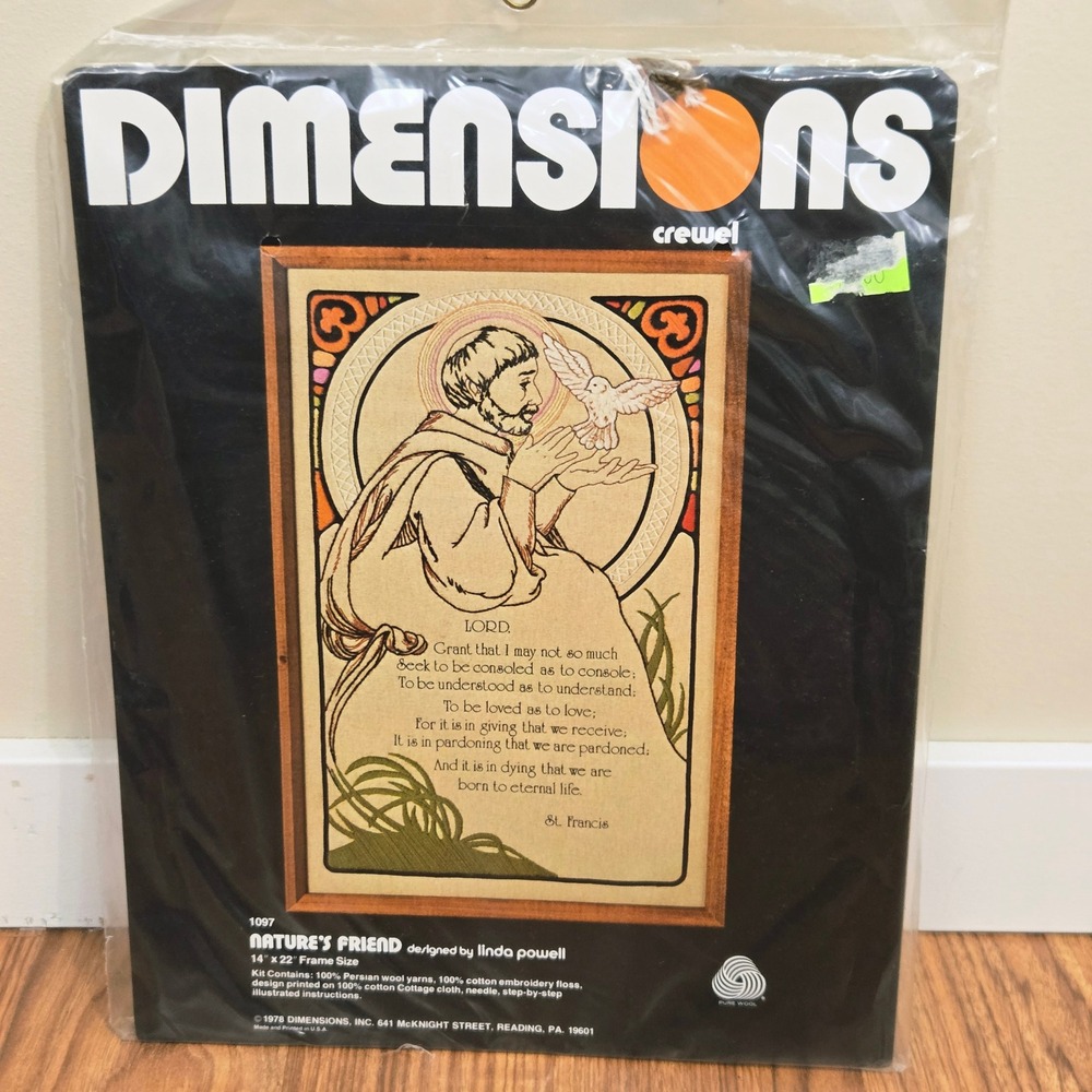 Vtg 1978 Dimensions Crewel Kit Religious Nature's Friend St Francis 1097 wool